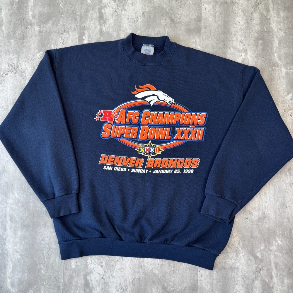 Vintage Denver Broncos Sweatshirt Men XL AFC Champions Super Bowl 32 Logo 7 1998